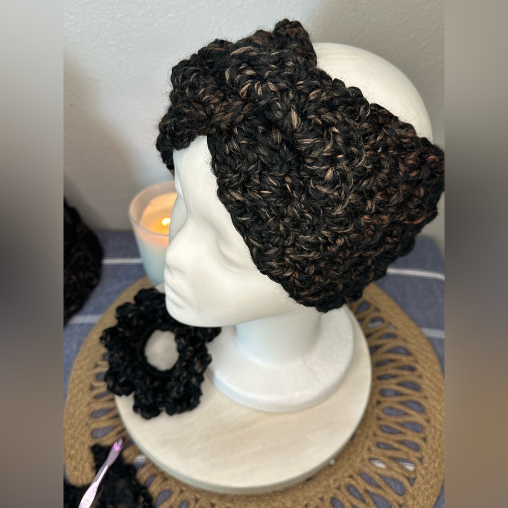 Twisted chunky headband/ear-warmer with matching hair scrunchy